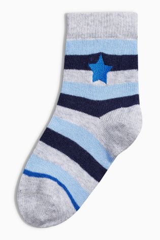 Blue Embroidered Stripe Socks Five Pack (0mths-12yrs)